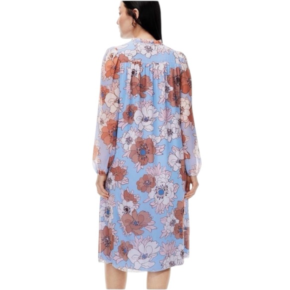 NWT’S Wilfred Molly Midi Puff-sleeve, babydoll midi dress Soft Iris/Poetic Pink - Picture 5 of 11